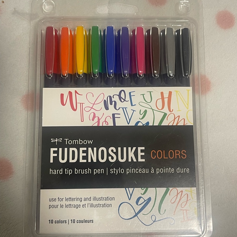 Tombow Fudenosuke Colors Hard Tip Brush Pen Set - 10 Colors